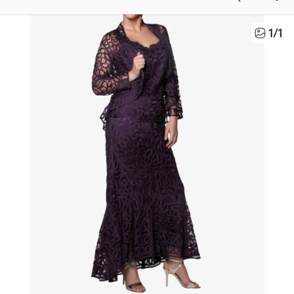 SOULMATES Vintage 2 PC Purple 100% Silk Soutache Beaded Formal Gown w Jacket 2x